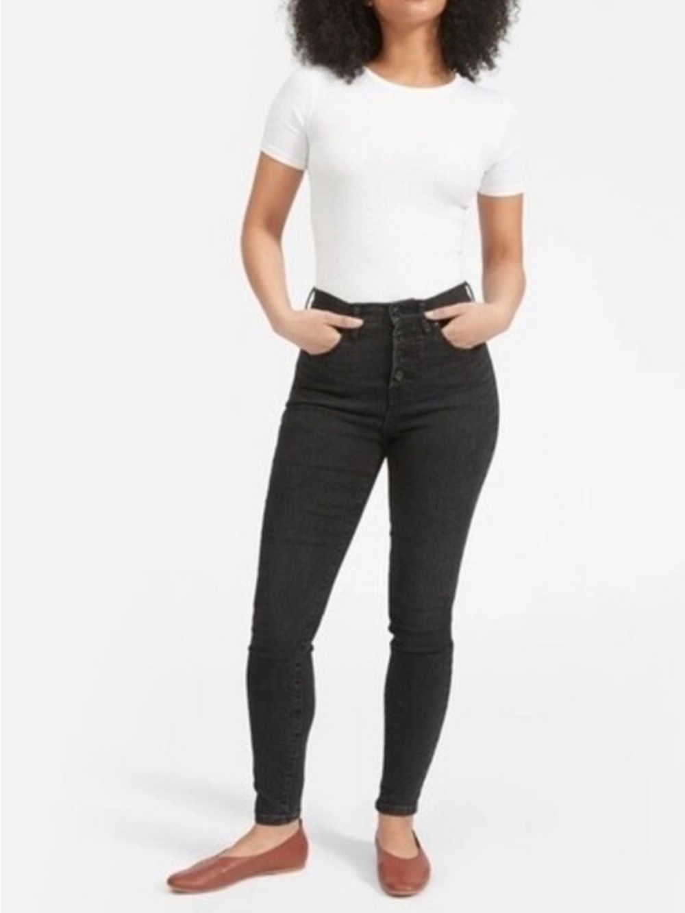 Everlane High Rise Skinny Black Denim Jeans Button Down